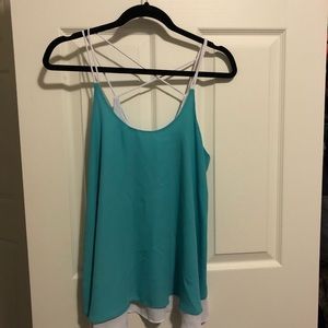 Boutique aqua flowy cami with cross cross straps